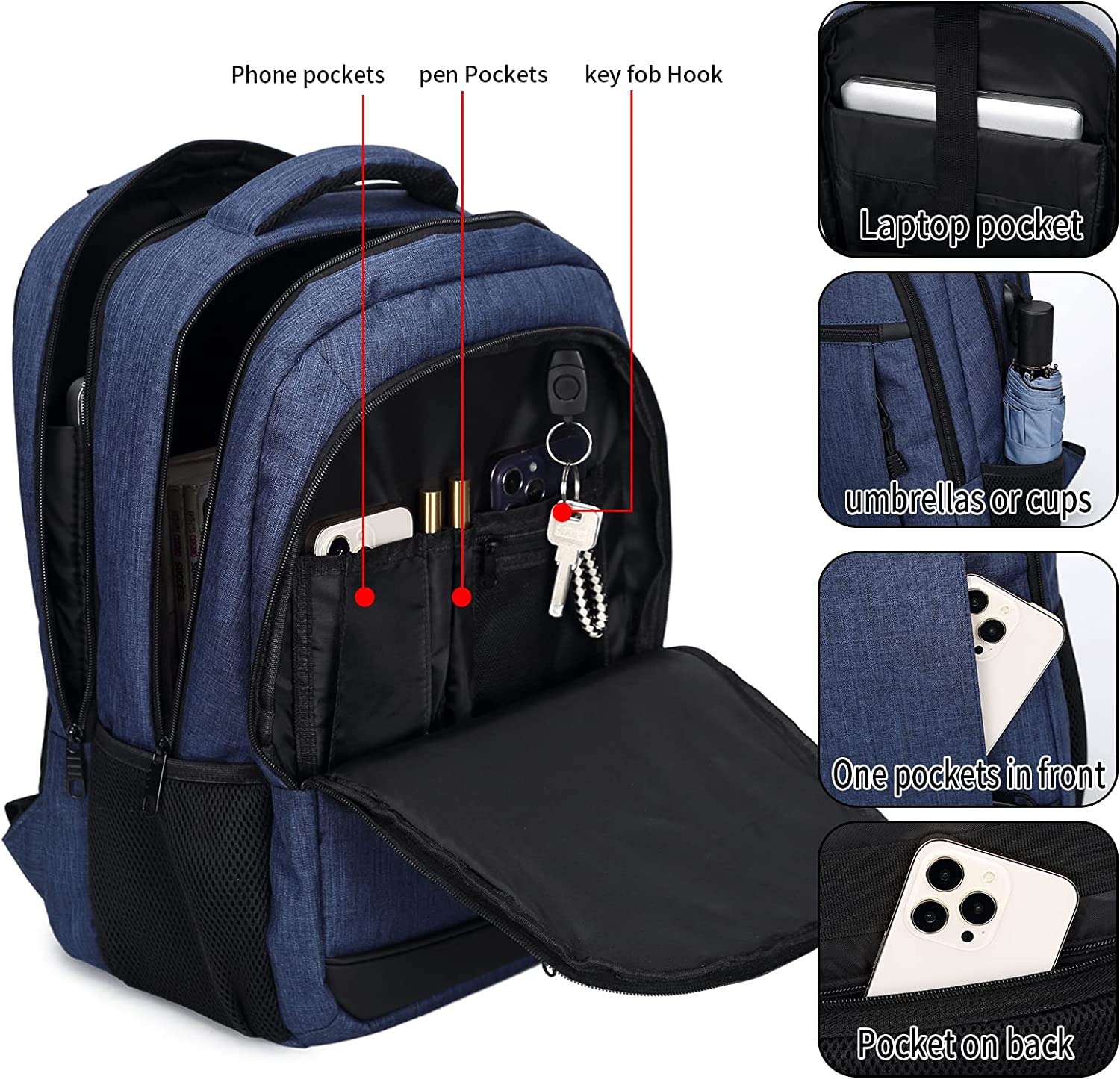 QINOL Travel Laptop Backpack Anti-Theft Work Bookbags With Usb Charging Port, Water Resistant 15.6 Inch College Computer Bag for Men Women, Black - Image 4